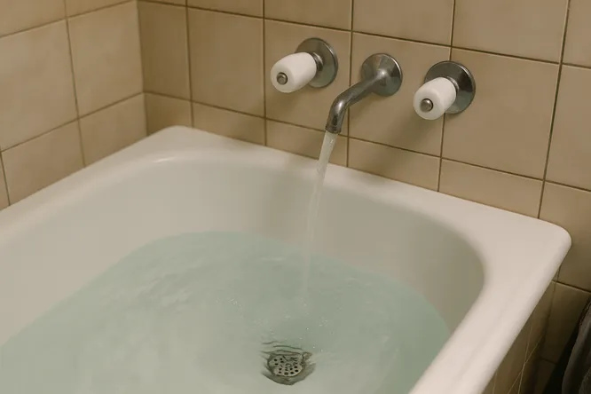 Person meditating peacefully in bathtub