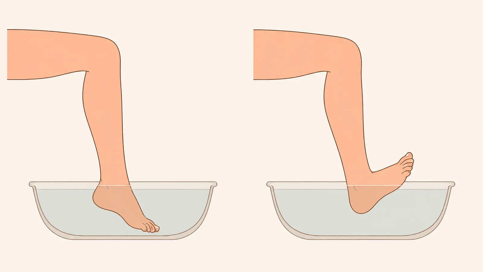 대야에 발을 담근 채로 발끝을 아래로 폈다가 다시 몸 쪽으로 당겨 올리는 발목 펌프 동작
